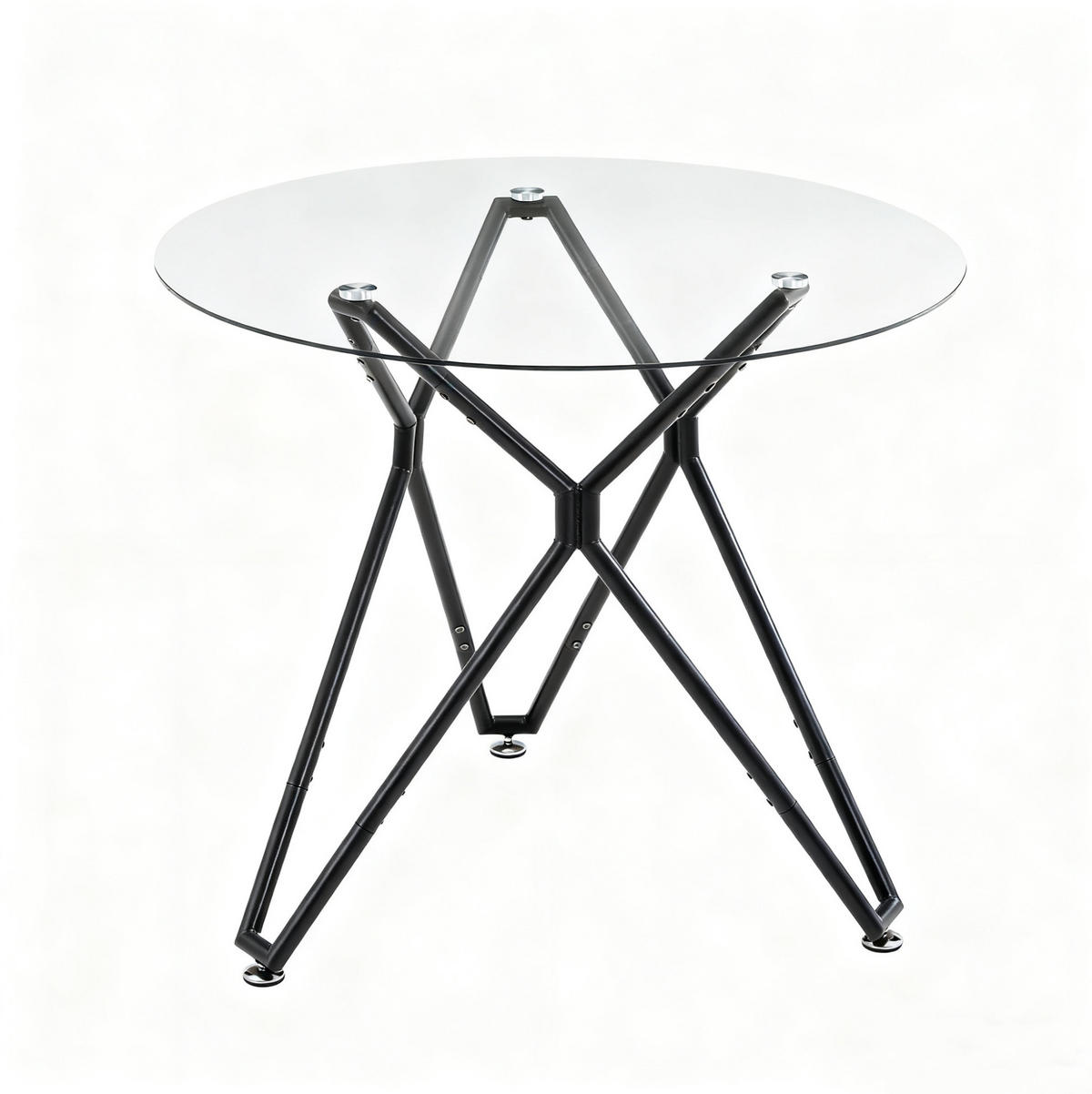 ESSTISCH 90/90/78 cm aus gehärtetem Glas mit Metallgestell und verstellbaren Füßen, Schwarz - Schwarz, Glas (90/90/78cm) - Redom
