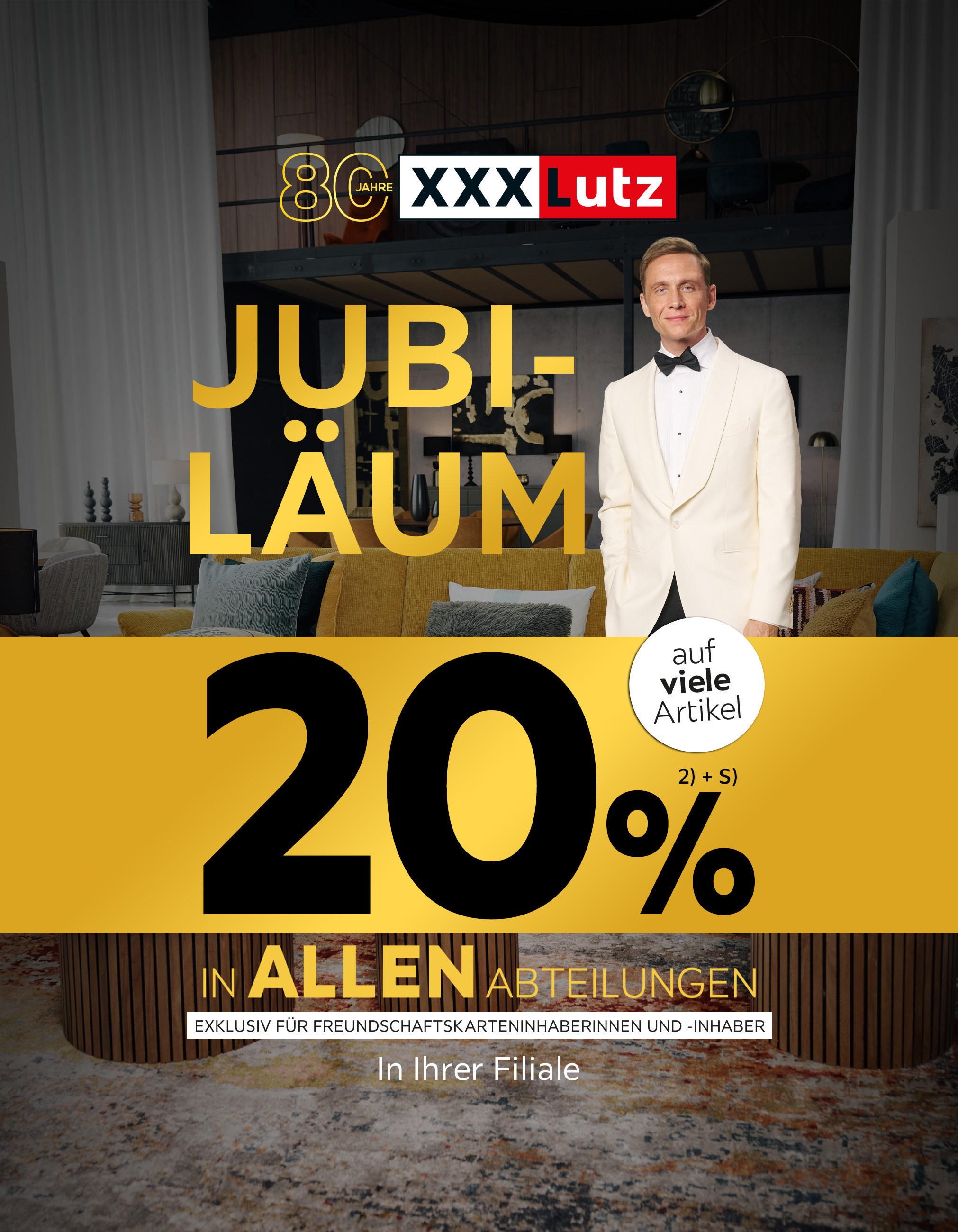 80 Jahre Jubiläum - 20% zusätzlich auf viele Artikel in Ihrer Filiale und in allen Abteilungen exklusiv für Freundschaftskarteninhaberinnen und -inhaber