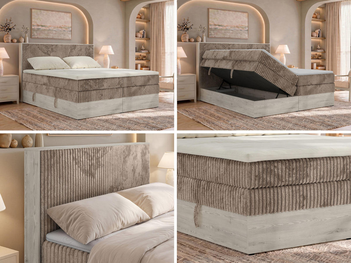 BOXSPRINGOVÁ POSTEĽ NORDIC KING 140/200 - Hnedá Manšester - Topper T25 - Stredne tvrdé (H3) - hnedá/čierna, textil/plast (140/200cm) - MKS