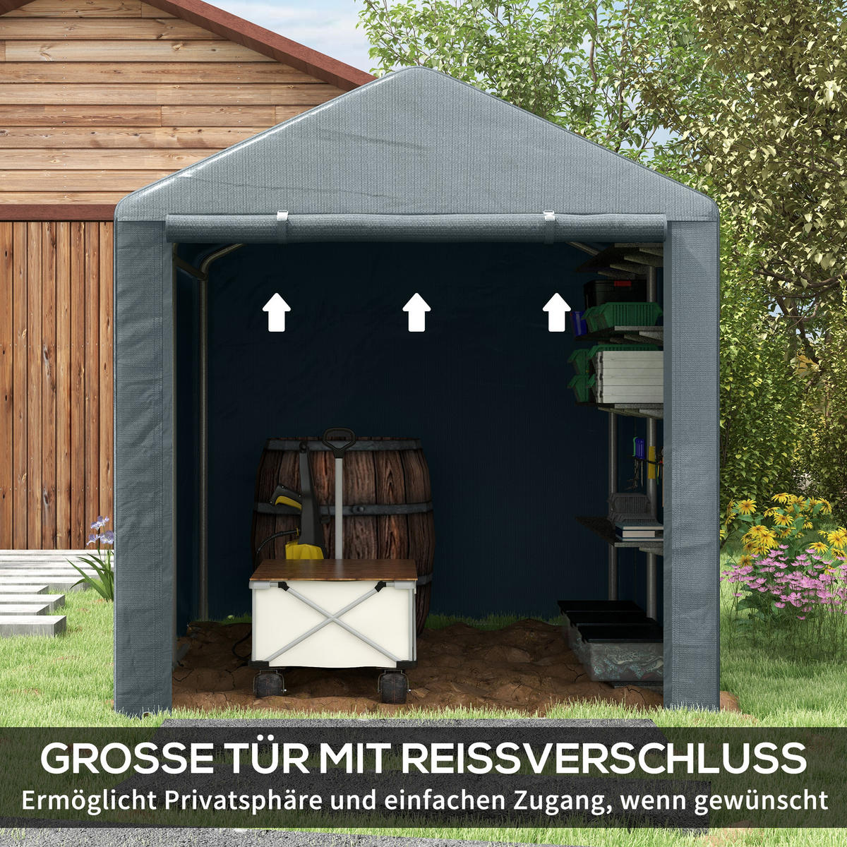 GARAGENZELT mit UV-Schutz, für Gartengeräte, Motorrad, Dunkelgrau - Dunkelgrau, Kunststoff/Metall (218/172/160cm) - Outsunny
