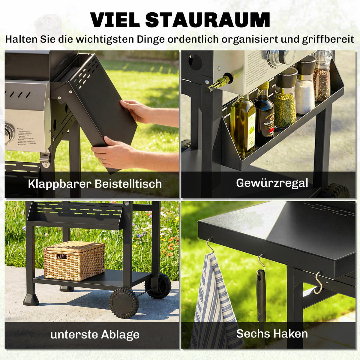 GASGRILL Edelstahl Metall Schwarz - Schwarz, Metall (57/102/123cm) - Outsunny