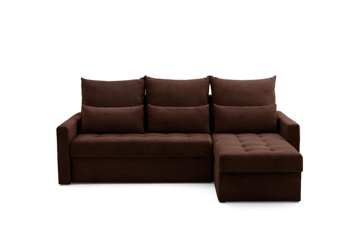 ECKSOFA PULA L Links mit Schlaffunktion 132x198 Cord Dunkelbraun - Dunkelbraun/Schwarz, Holz/Kunststoff (214/145cm) - NACANAPA