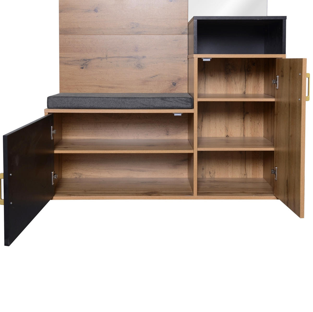 SCHUHSCHRANK aus MDF & Spanplatte 104x38.5x190cm in Schwarz mit Spiegel - Schwarz, Holzwerkstoff (104/190/38.5cm) - Modfu