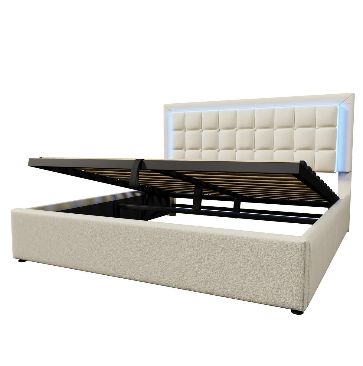 POLSTERBETT 180/200 cm weiß aus PU mit LED und Stauraum - Weiß, Kunststoff (180/200cm) - OKWISH