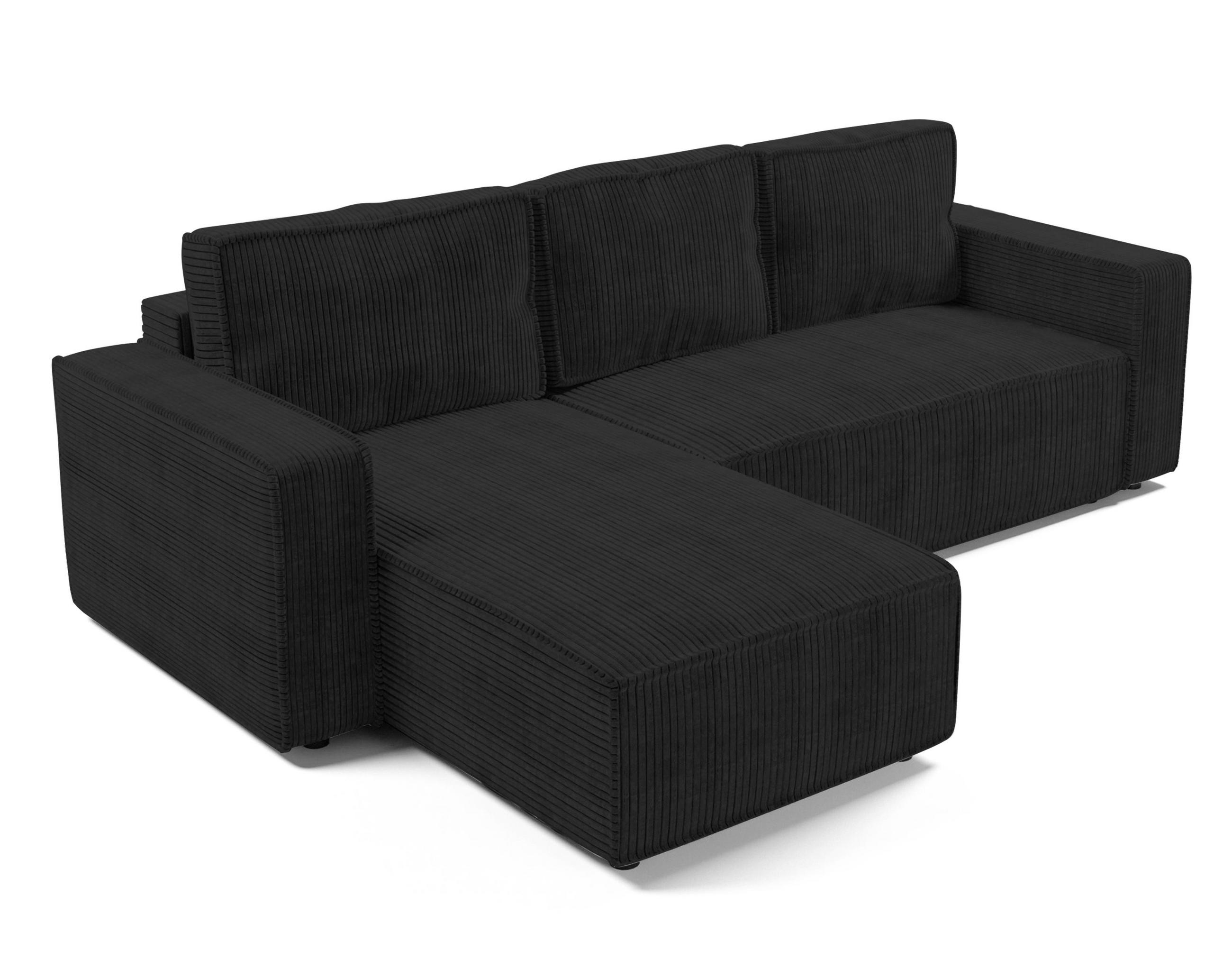 ECKSOFA L Form Aydin Dunkelgrau 258/169/85 cm Cord Universal mit Schlaffunktion - Dunkelgrau/Schwarz, Kunststoff/Textil (258/169cm) - AX Living