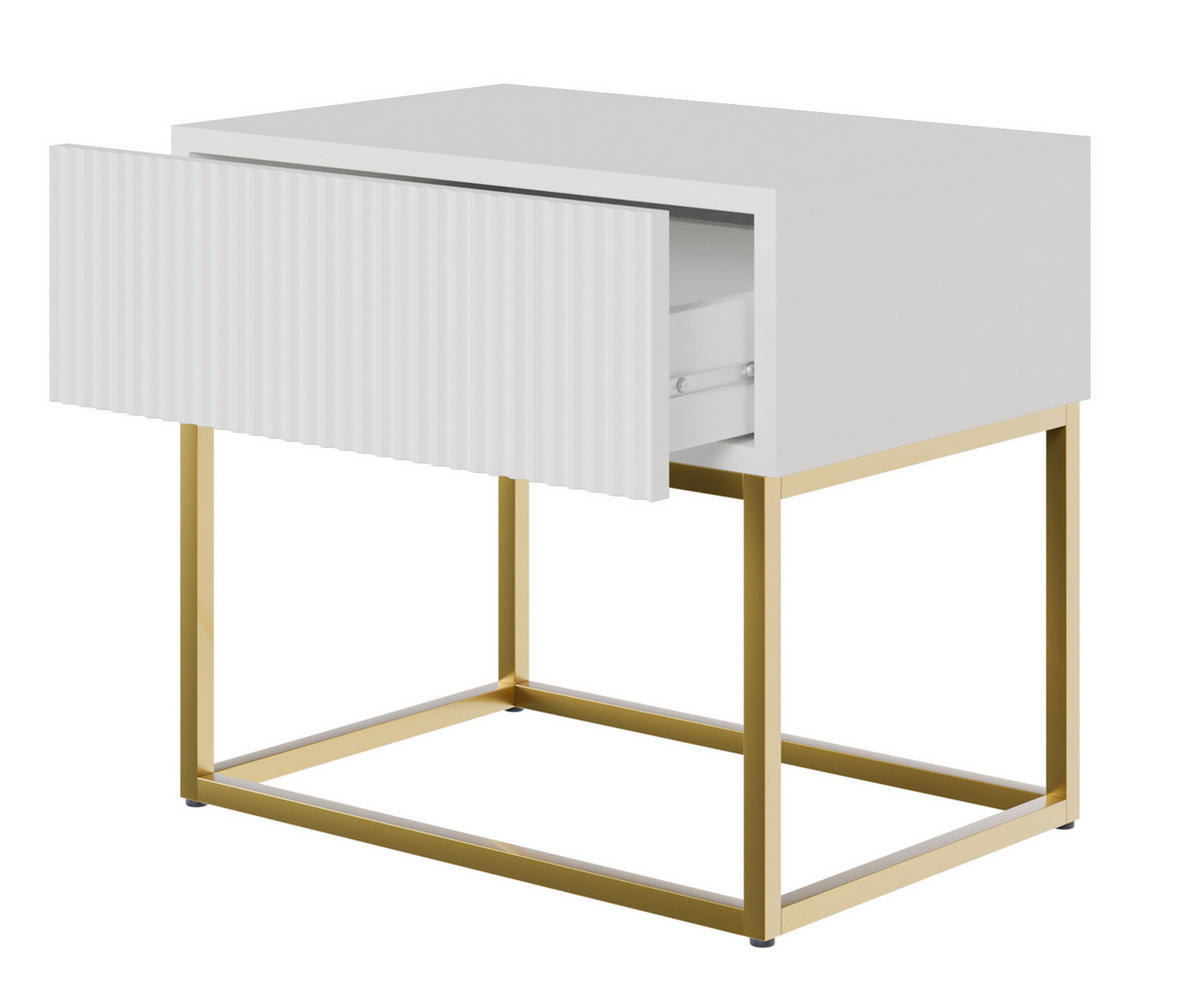NACHTSCHRANK Veldio Weiß mit goldenen Metallbeinen 50 cm - Goldfarben/Weiß, Holzwerkstoff/Metall (50/44/35.6cm) - Selsey