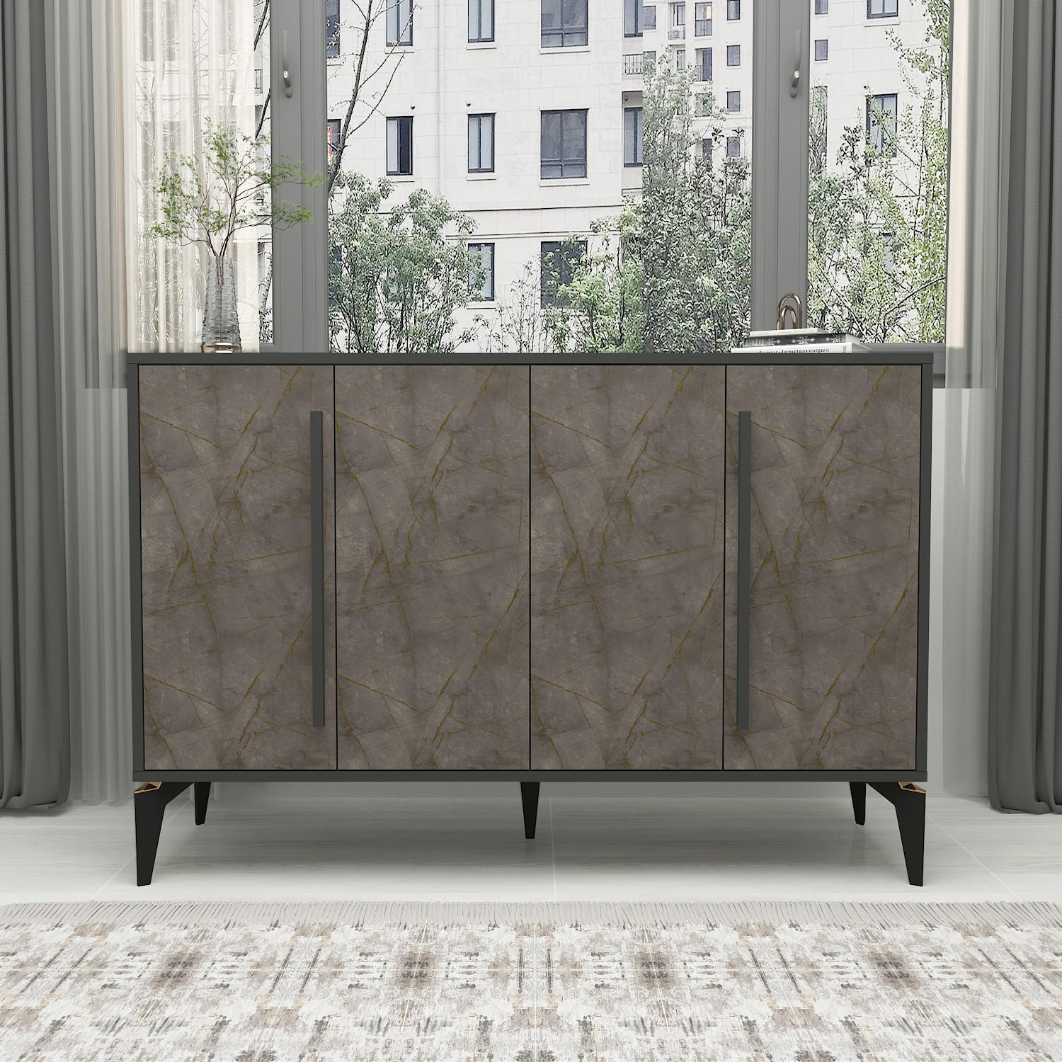 SIDEBOARD Majör Grau 4-Türig 9888 - Anthrazit/Schwarz, Holzwerkstoff/Metall (140/95/35.3cm) - moebel17