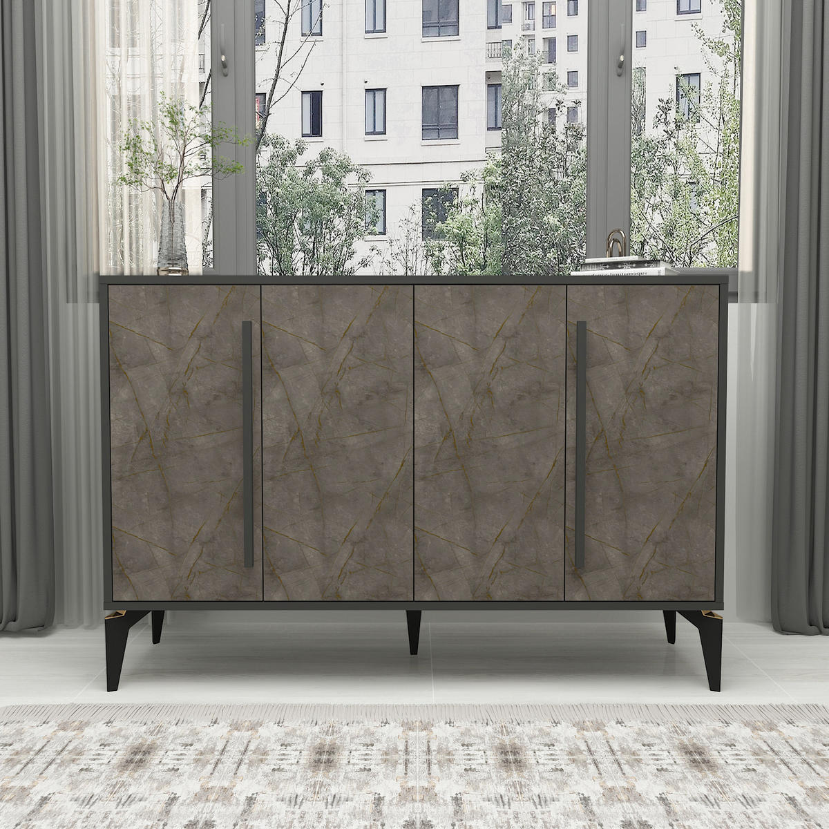SIDEBOARD Majör Grau 4-Türig 9888 - Anthrazit/Schwarz, Holzwerkstoff/Metall (140/95/35.3cm) - moebel17
