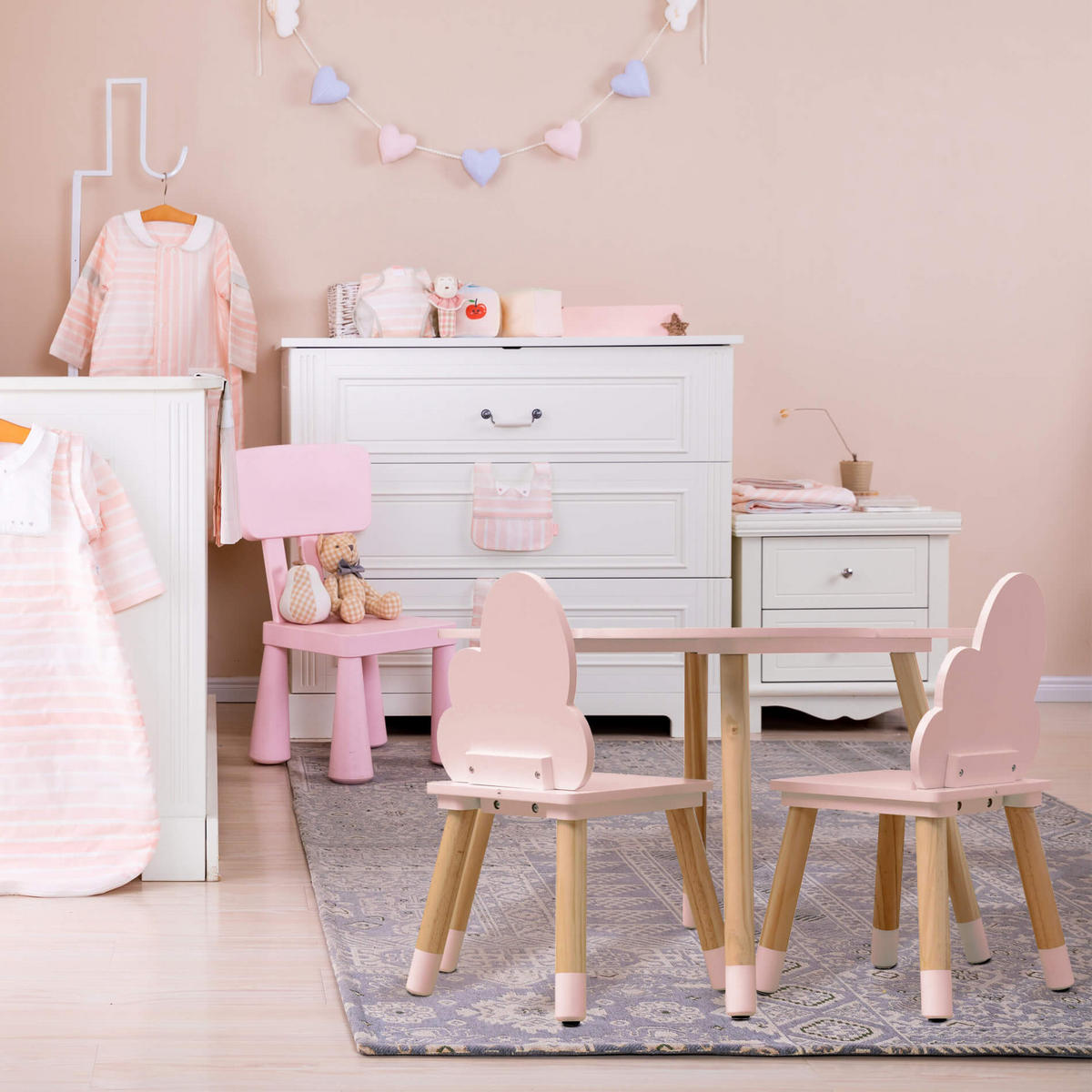 KINDERTISCH, 2 STÜHLE Rosa 60/60/44 cm - Pink, Holzwerkstoff (60/44/60cm) - Mobili Rebecca