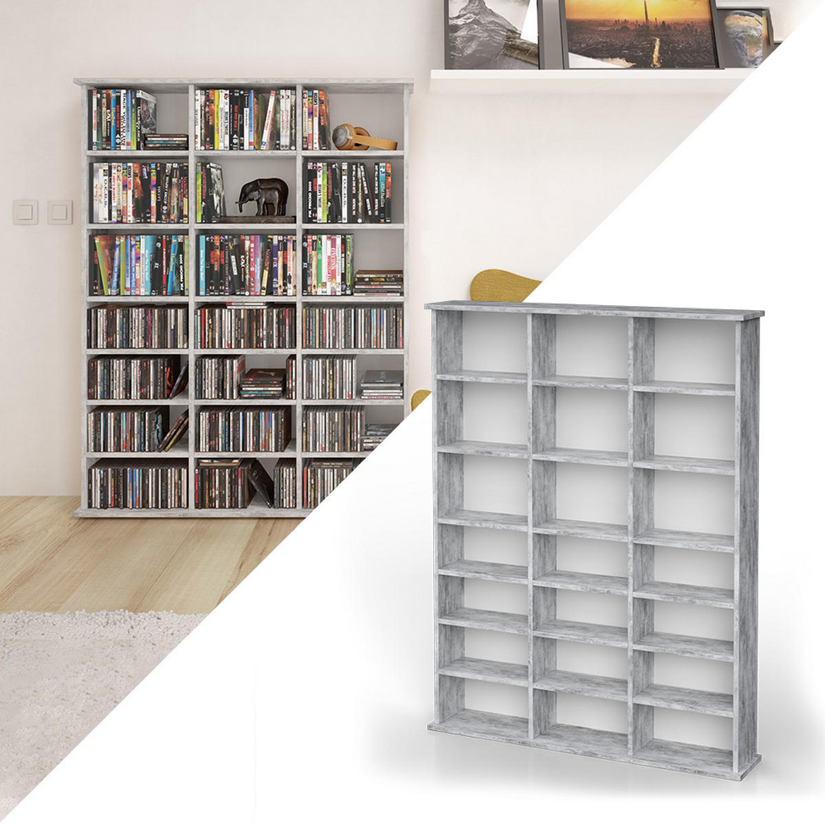 CD-REGAL Jukebox Beton 105.4 x 136 cm - Grau, Holzwerkstoff (105.4/136/19cm) - Vicco