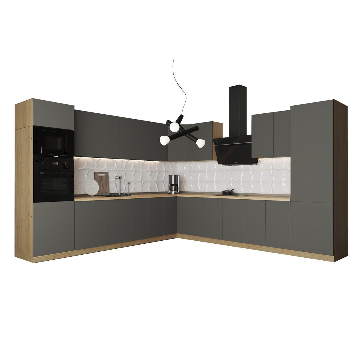 WINKELKÜCHE – Küchenzeile 330 x 340 cm VELORA – KU-S43 – Grau - Grau, Holzwerkstoff (330/212/340cm) - hi-markt