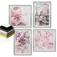 WANDBILDER 4er Set - 50x50 cm & 40x60 cm Silberner Rahmen - Rosa Blumen, romantische Landschaft - Silberfarben, Kunststoff (50/50cm) - ArtPrintCave