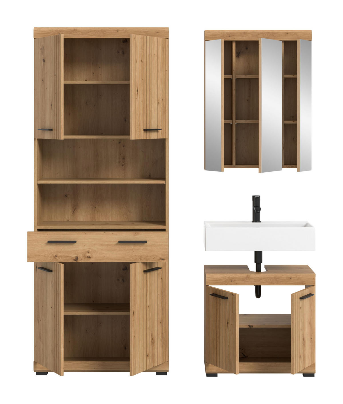 BADEZIMMER Vento 3-tlg. (B/H/T: ca. 149/191/34 cm) in Artisan Eiche /Artisan Eiche - Eiche Artisan, Holz (149/191/34cm)