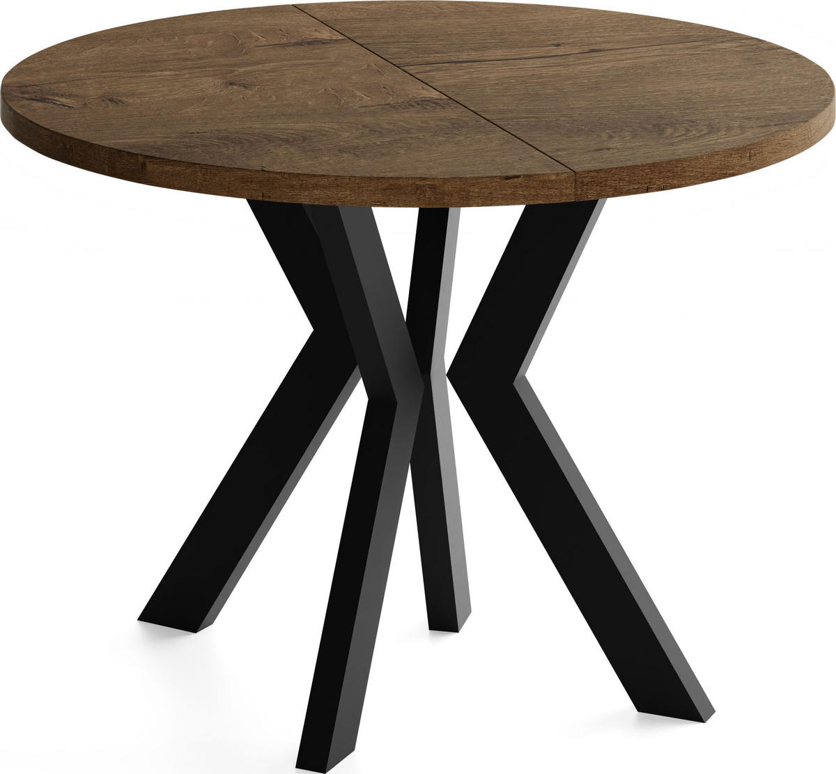 ESSTISCH Savio rund ausziehbar verlängerbar, Eiche Braun Rustikal 80-130/80/77 cm - Alteiche/Schwarz, Holz/Holzwerkstoff (80/80/77cm) - WFL GROUP