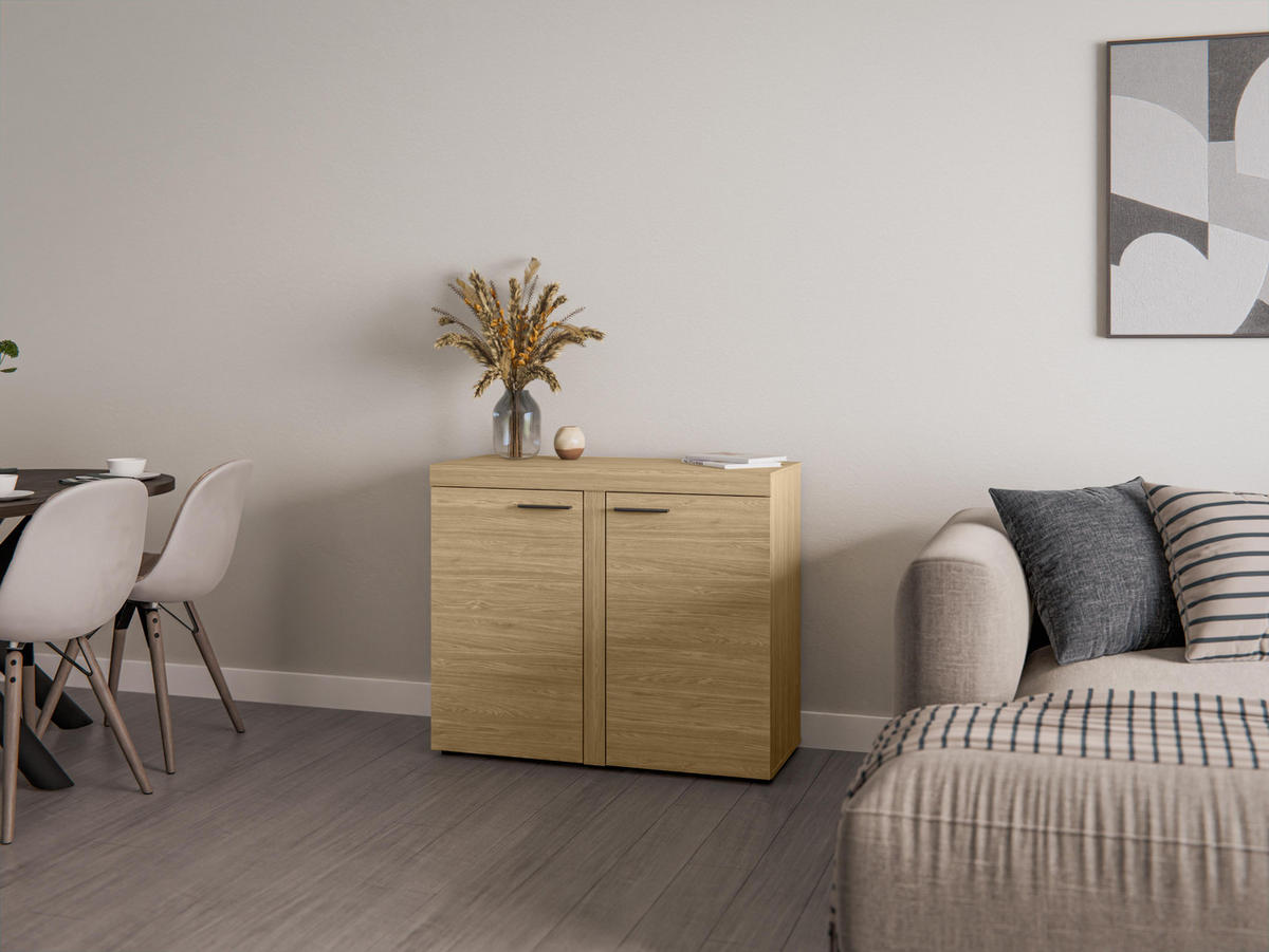 SIDEBOARD Spacoro 2D Geölte Eiche 97,2/82/40,3 cm – Schmale Kommode Eleganz für Ihr Zuhause - Eichefarben, Holzwerkstoff/Kunststoff (97/82/40cm) - AX Living