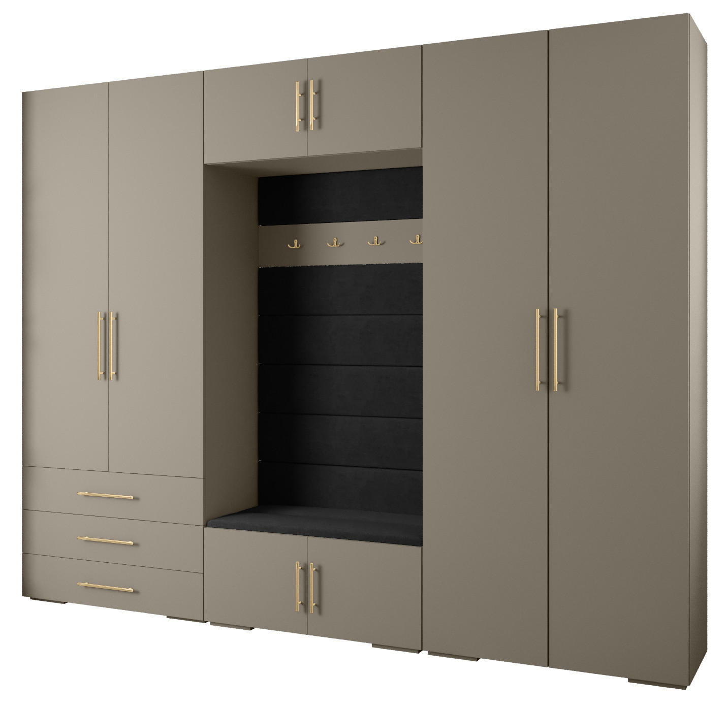 Abiks Möbel Garderoben-Set Kaschmir, Schwarz, Gold 300x236.7x47 cm