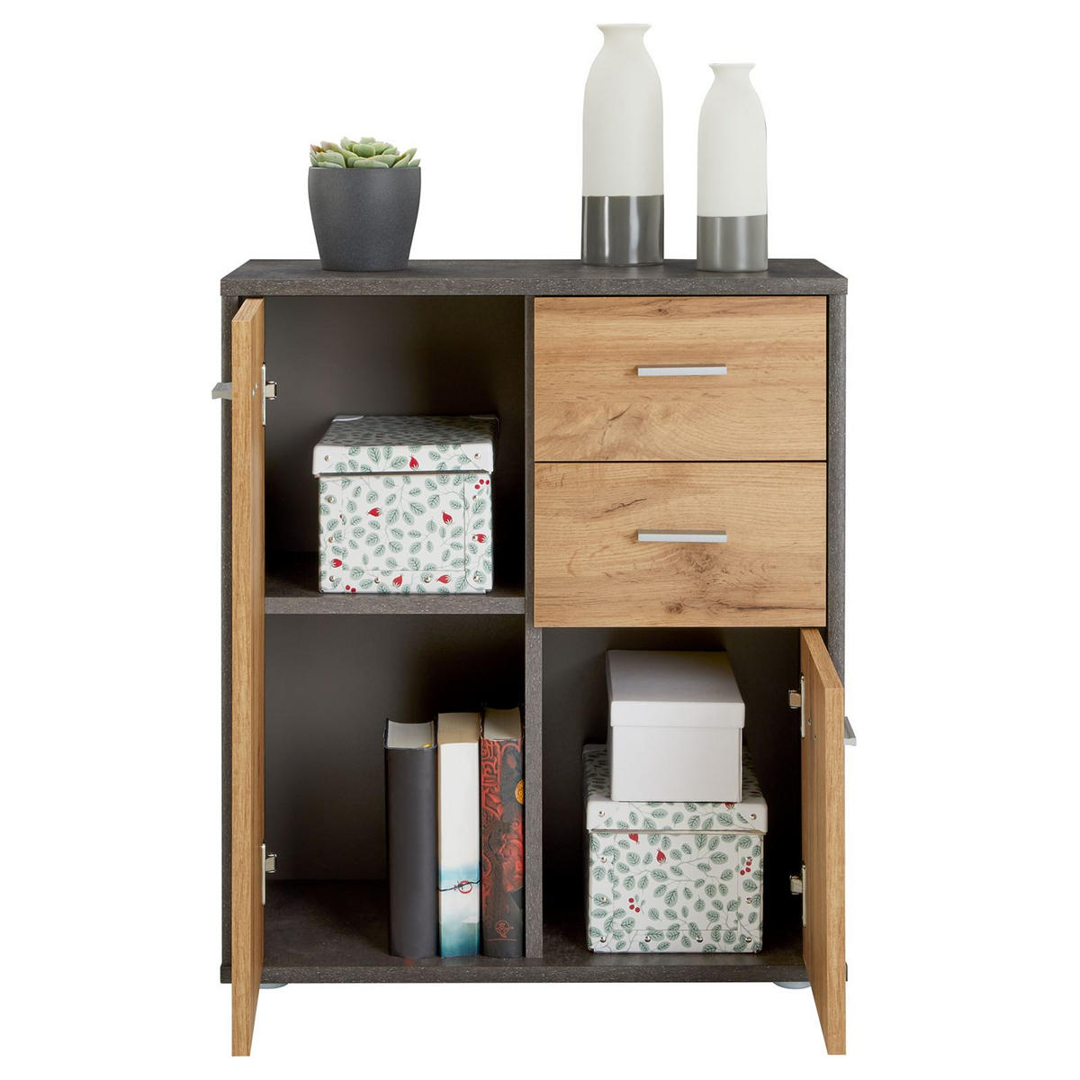 KOMMODE LOCARNO - Dunkelgrau/Eiche Wotan, Holzwerkstoff (60/70/30cm) - CARO-Möbel