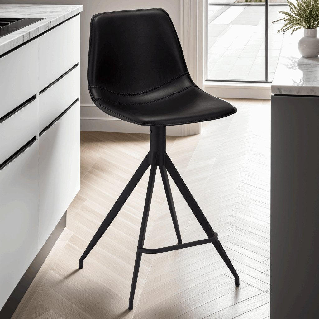 BARHOCKER-SET 2 Stück in Kunstleder - Schwarz, Textil/Metall (48/98/57cm) - Furnhouse