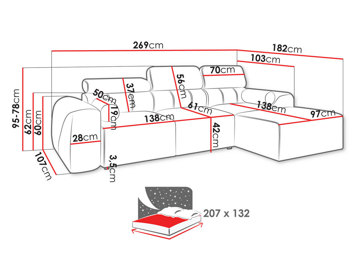 ECKSCHLAFSOFA Volare I, Seite: Links - Hellgrau, Holz/Textil (269/182cm) - MIRJAN24