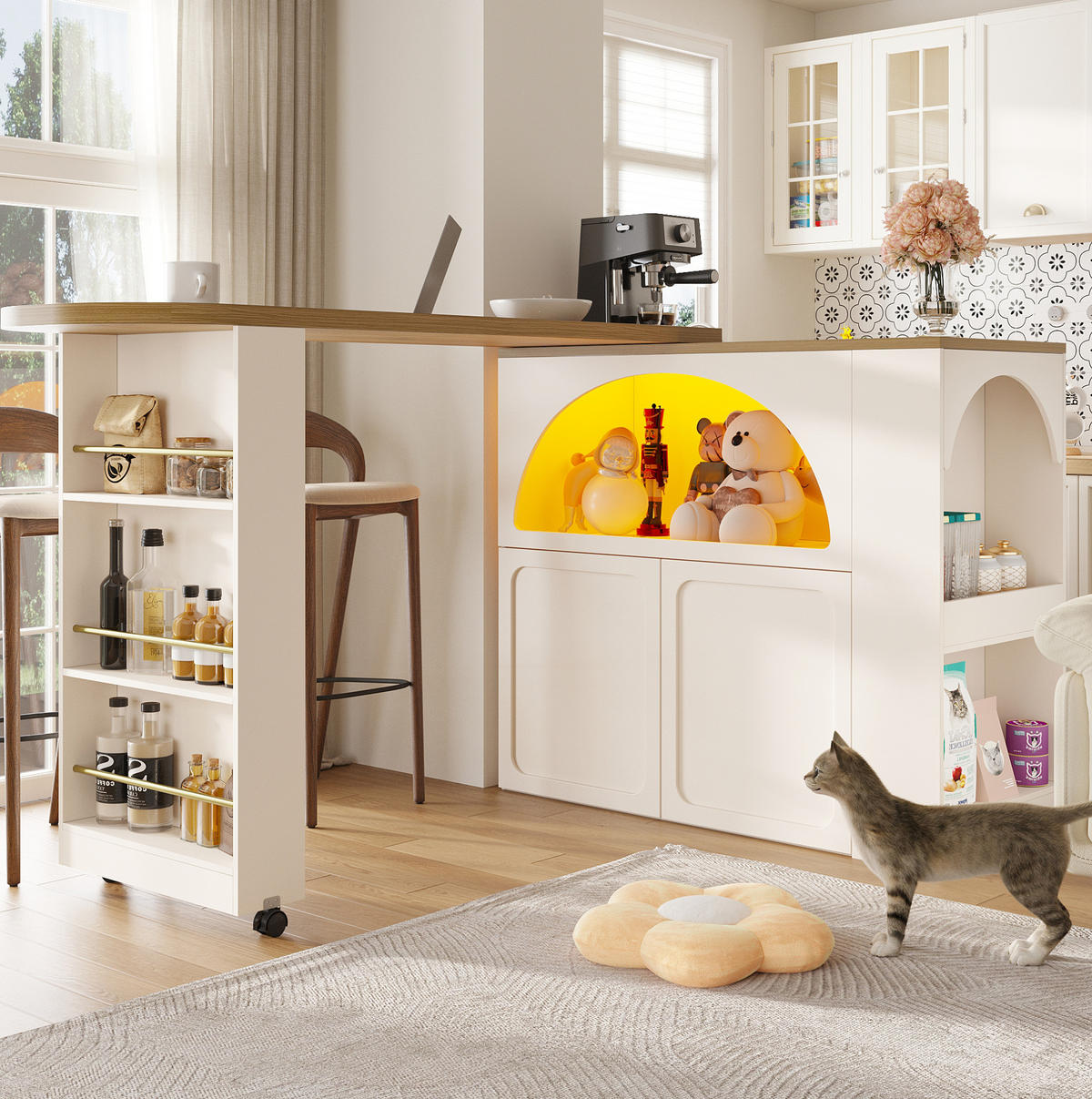 BARTISCH, MDF ausziehbar mit Stauraum & LED, 135-205/39/100 cm, Weiß - Weiß, Holzwerkstoff (39/100/135cm) - Redom