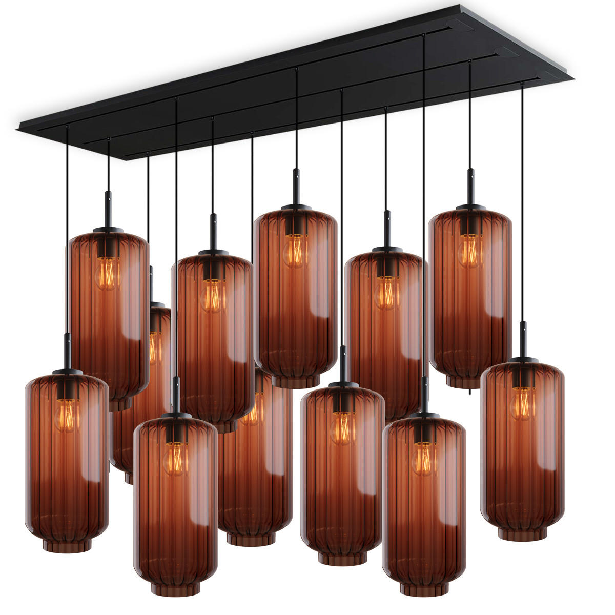 HÄNGELEUCHTE Velo 12-flammig Braun Ø 18cm - Schwarz/Braun, Glas (18/18/33cm) - s.luce