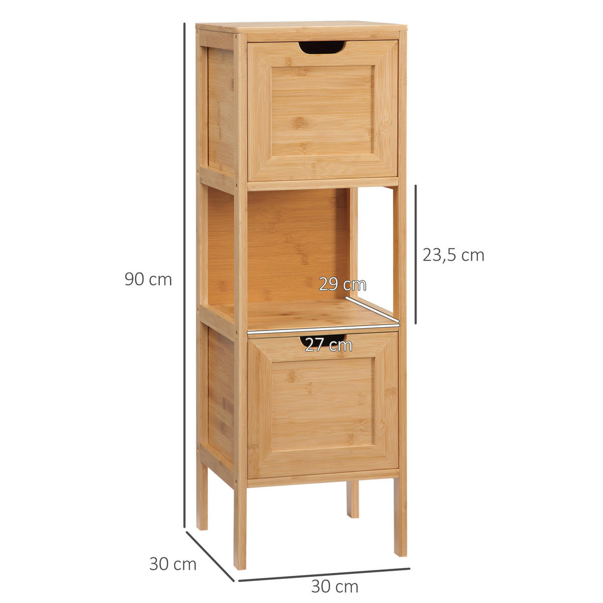 BADEZIMMERSCHRANK, Badschrank aus Bambus, Aufbewahrungsschrank, 30 x 30 x 90 cm - Naturfarben, Holz (30/90/30cm) - Kleankin