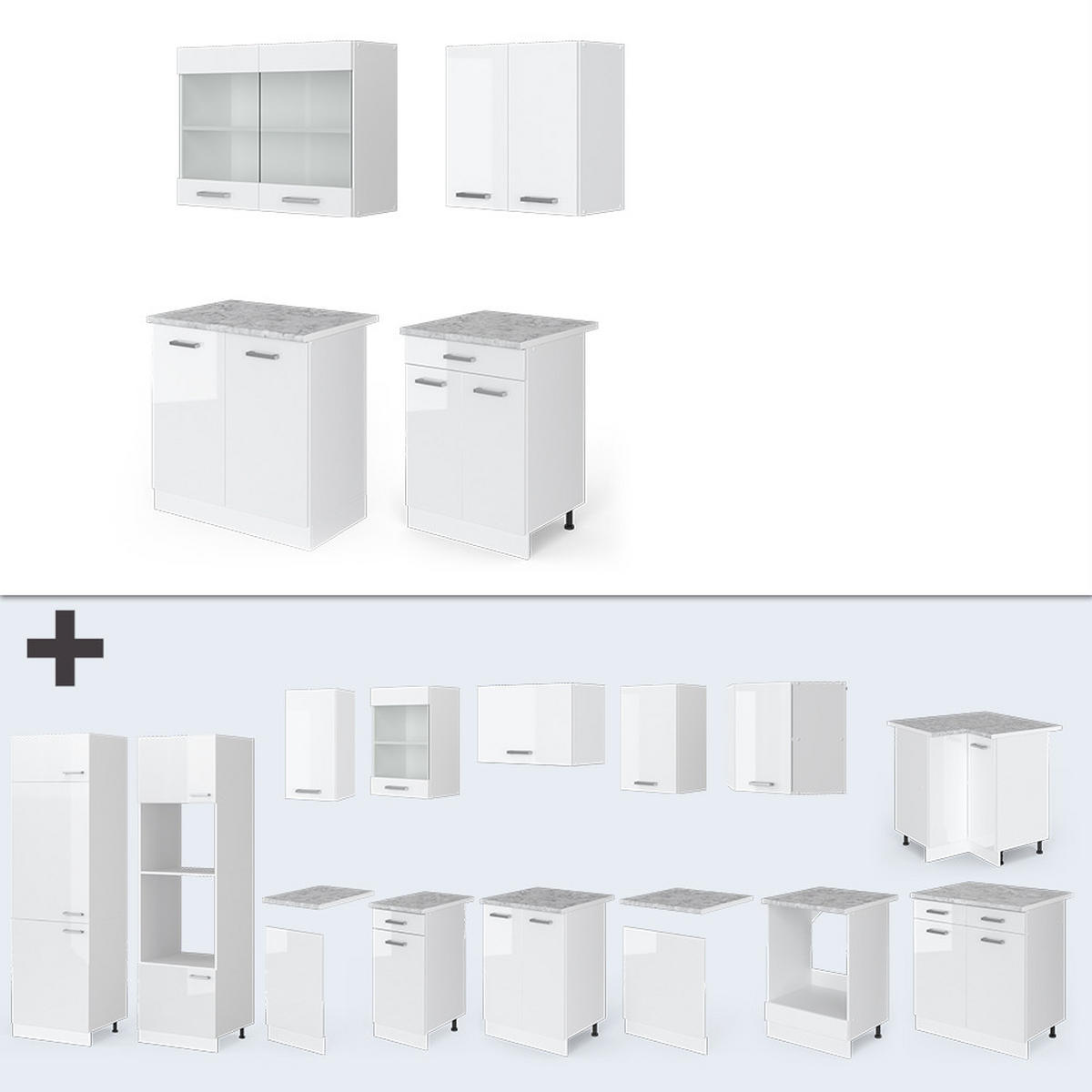 KÜCHENZEILE R-Line Weiß Hochglanz/Weiß 140 cm, AP Eiche - Weiß Hochglanz/Weiß, Holzwerkstoff (140/81.6/60cm) - Vicco