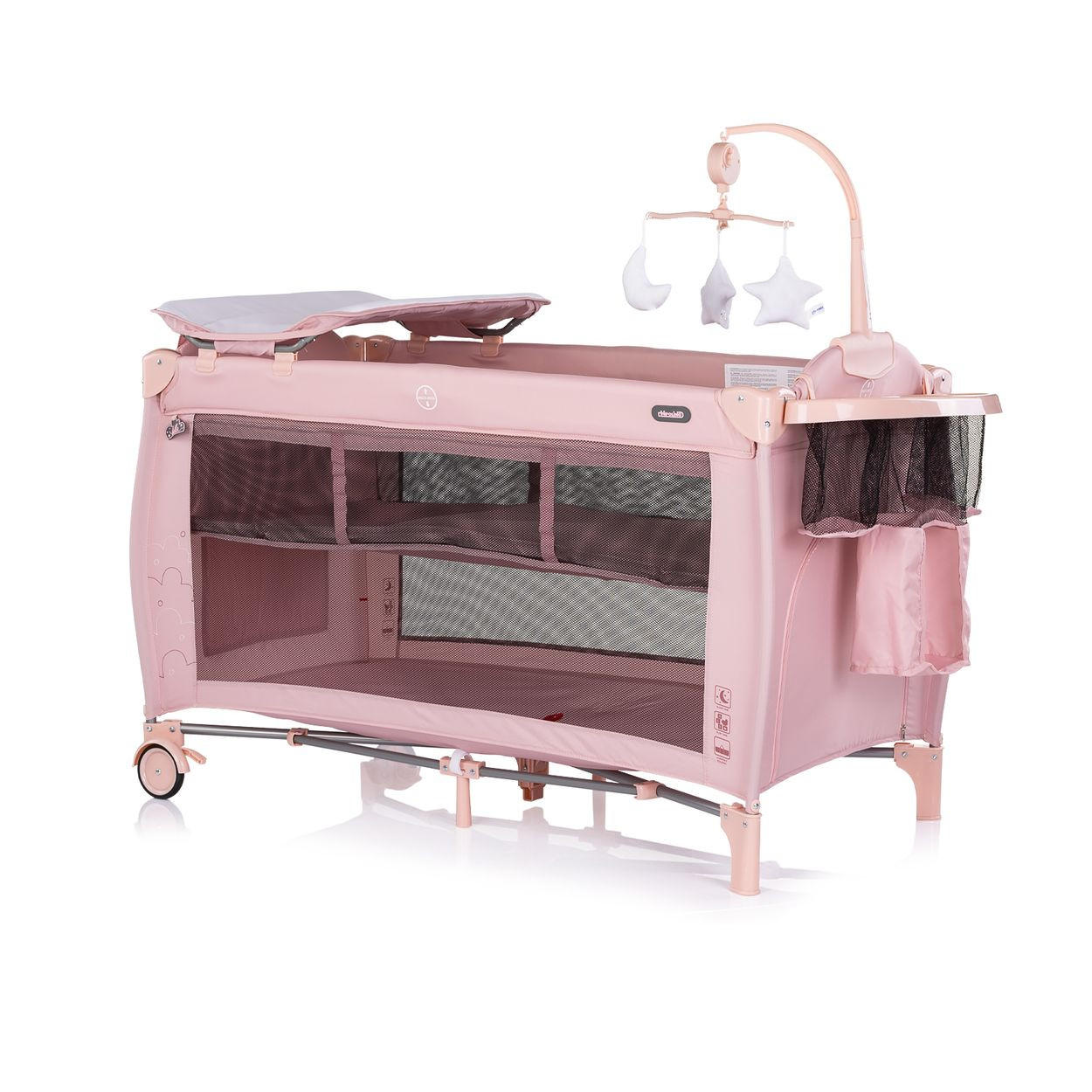 REISEBETT Bella rosa Baby 2 Ebenen seitlicher Eingang Musikmobile Wickelauflage - Rosa, Kunststoff (60/120cm) - Chipolino
