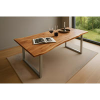 ESSTISCH MAX - Beige/Silberfarben, Holz/Metall (100/200/77cm) - SAM
