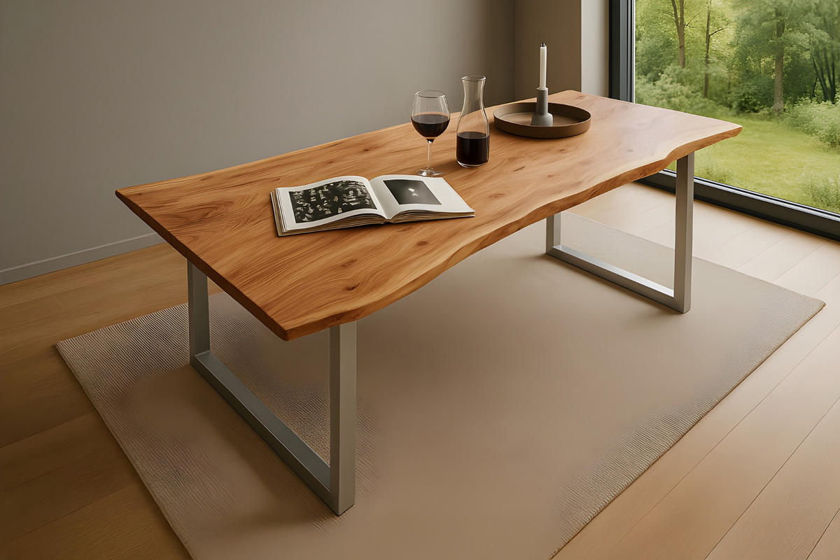 ESSTISCH MAX - Beige/Silberfarben, Holz/Metall (100/200/77cm) - SAM