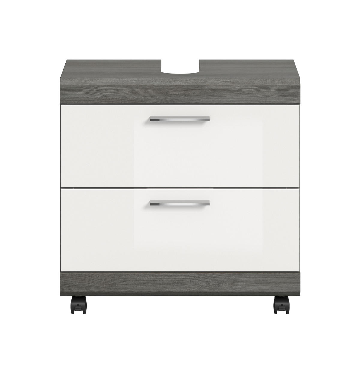 WASCHBECKENUNTERSCHRANK AUF ROLLEN Scout weiß hochglanz 60/34/60 cm - Grau, Holzwerkstoff (60/60/34cm) - Xonox