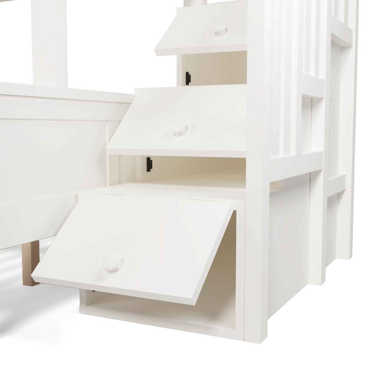 ETAGENBETT aus Massivholz und MDF 90x200/140x200 cm Weiß mit Leiterschrank und Schubladen - Weiß, Holz (90/200cm) - IVMEU