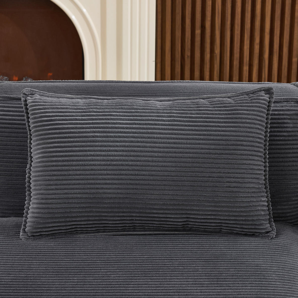 ECKSOFA aus Polyester 235 cm Grau mit Federkern und hochdichter Polsterung, kompakt und pflegeleicht - Grau, Textil (235/129cm) - Modfu