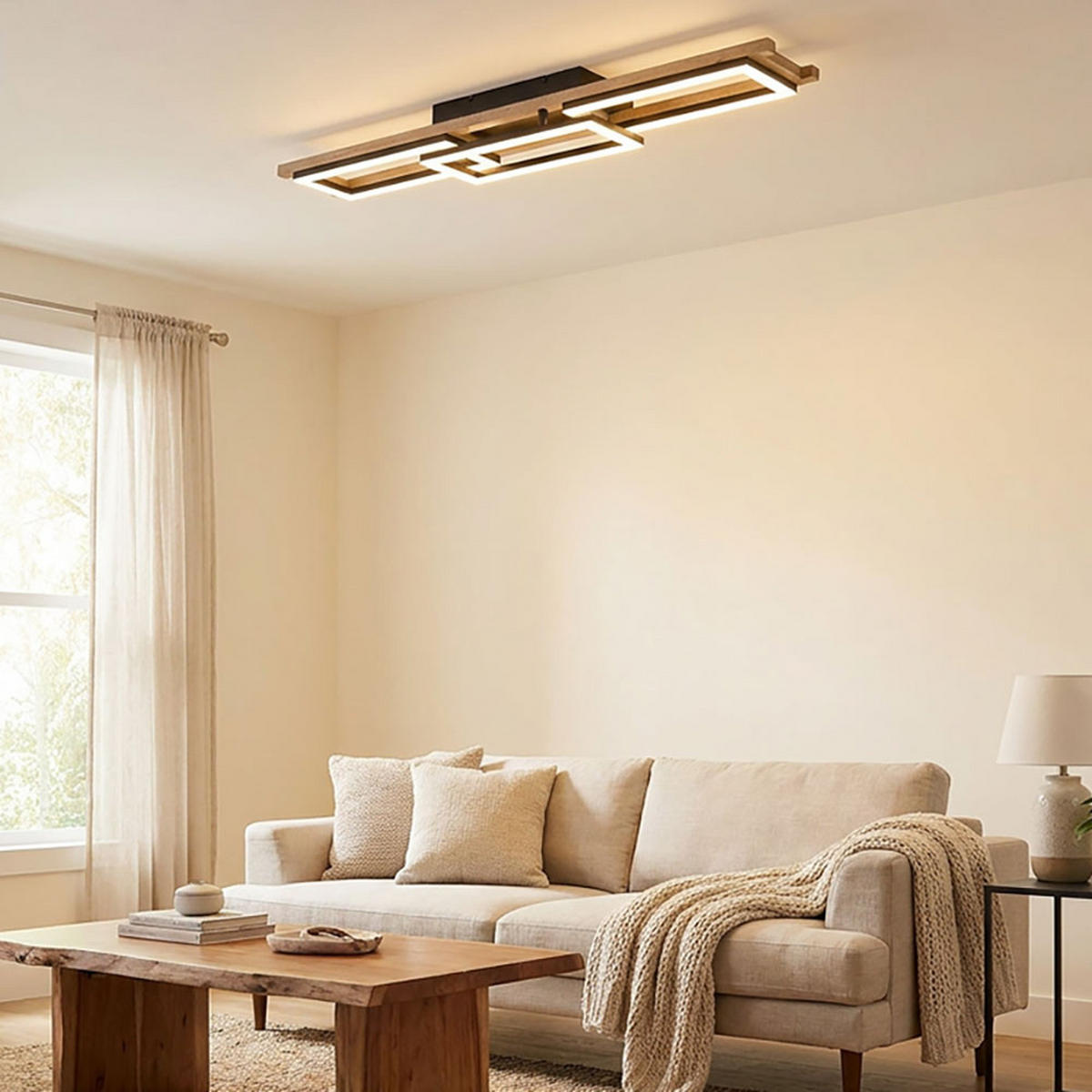 LED DECKENLEUCHTE ILLA Braun Holzoptik - Braun, Metall (100/13.5/11cm) - Globo Lighting
