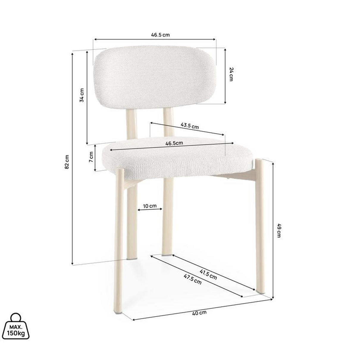 STÜHLE 4er-Set gepolstert skandinavisch mit beigefarbenem Chenille-Bezug und Beinen aus Metall in Eichenoptik – MIA - Beige/Schwarz, Textil/Metall (46.5/82/47.5cm) - Sicaan