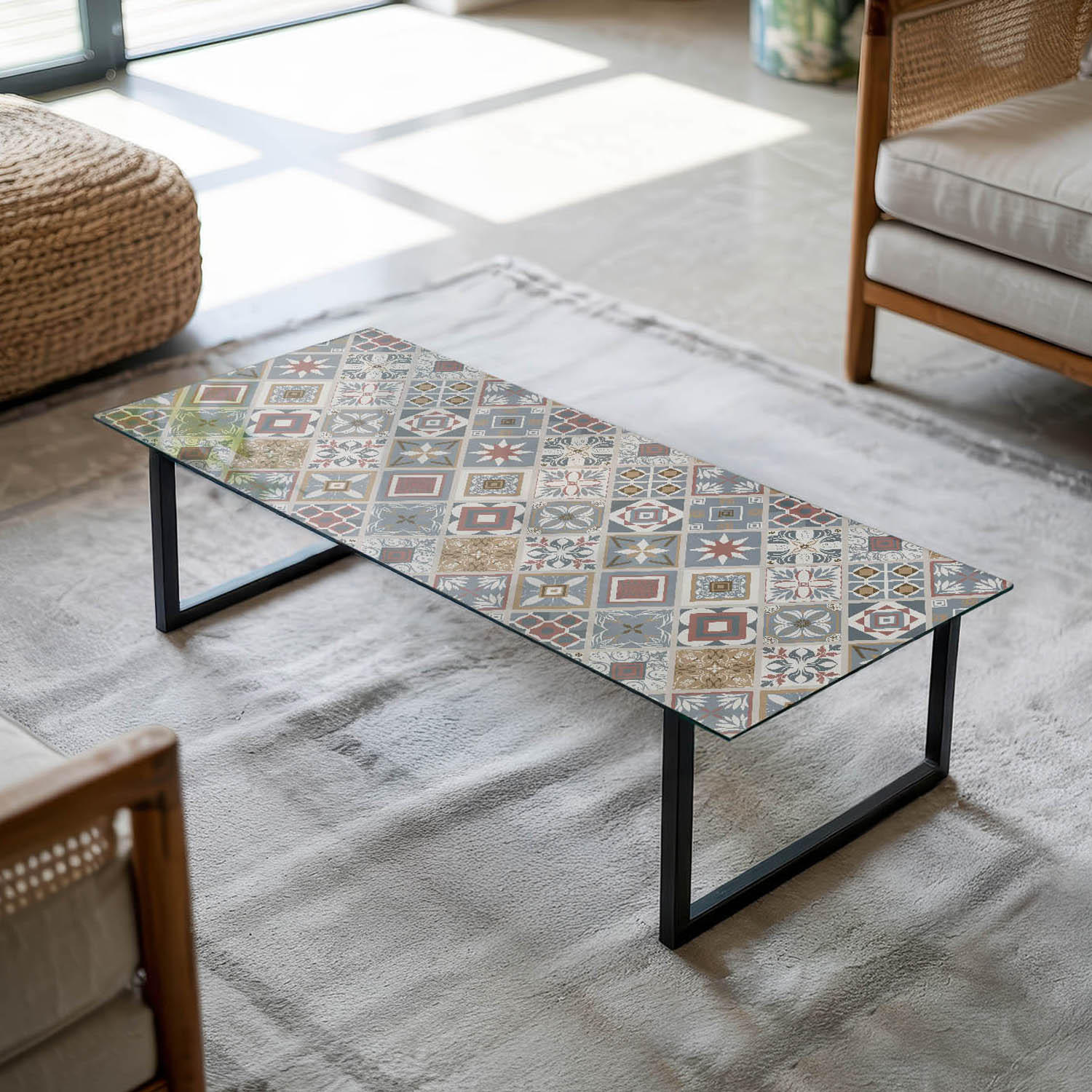 TISCHPLATTE 125x50 cm Mosaikmuster mit Ornamenten - Multicolor/Grau, Glas (125/50/0.4cm) - TULUP