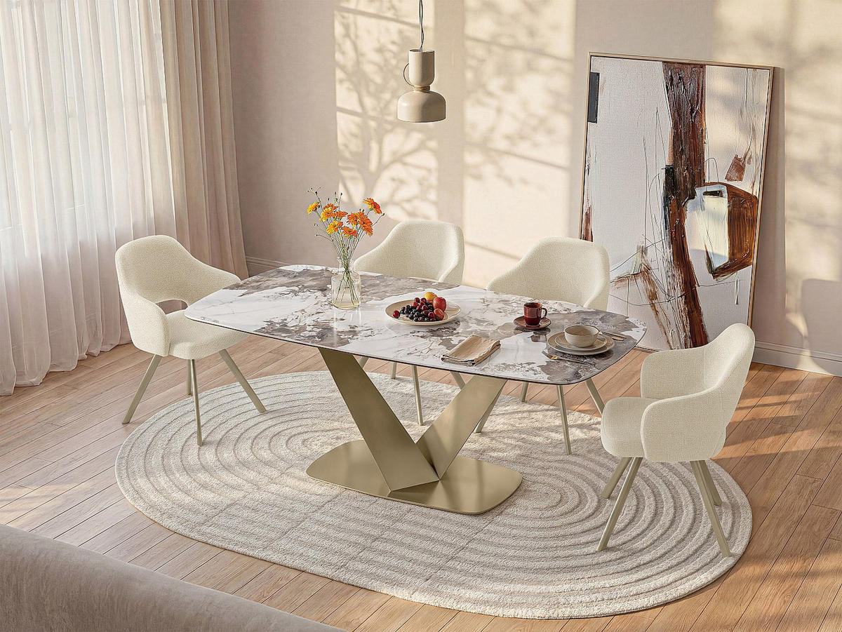 ESSTISCH - 6 Personen - Glas, Keramik - Grau, Weiß - PORELIMA - Weiß/Grau, Glas/Keramik (90/180/76cm) - Vente-Unique