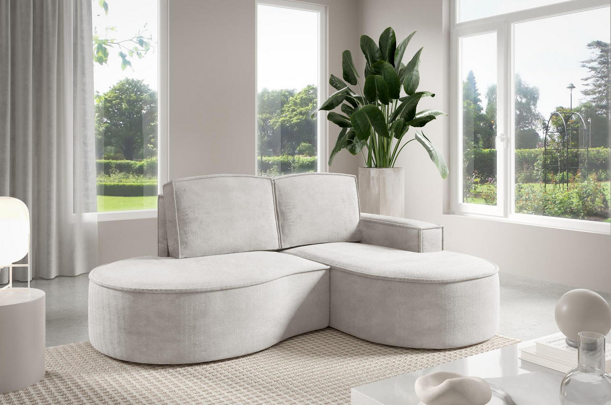 ECKSOFA Flow Weiß, mit Kissen in Curio Stoff, rechte seite - Weiß, Holzwerkstoff/Textil (210/157cm) - Bettso