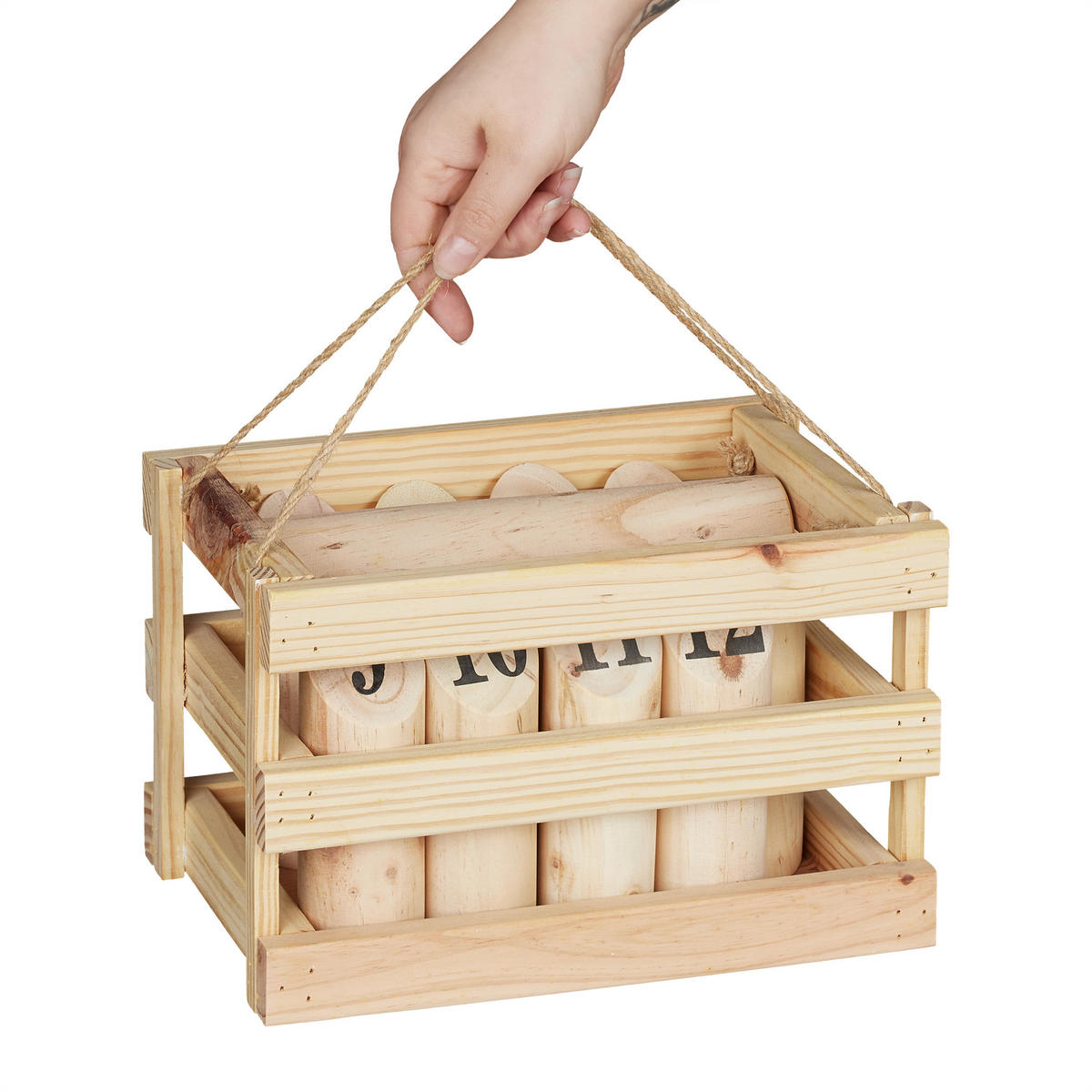 KUBB hra - svetlohnedá, drevo (28/18.5cm) - Relaxdays