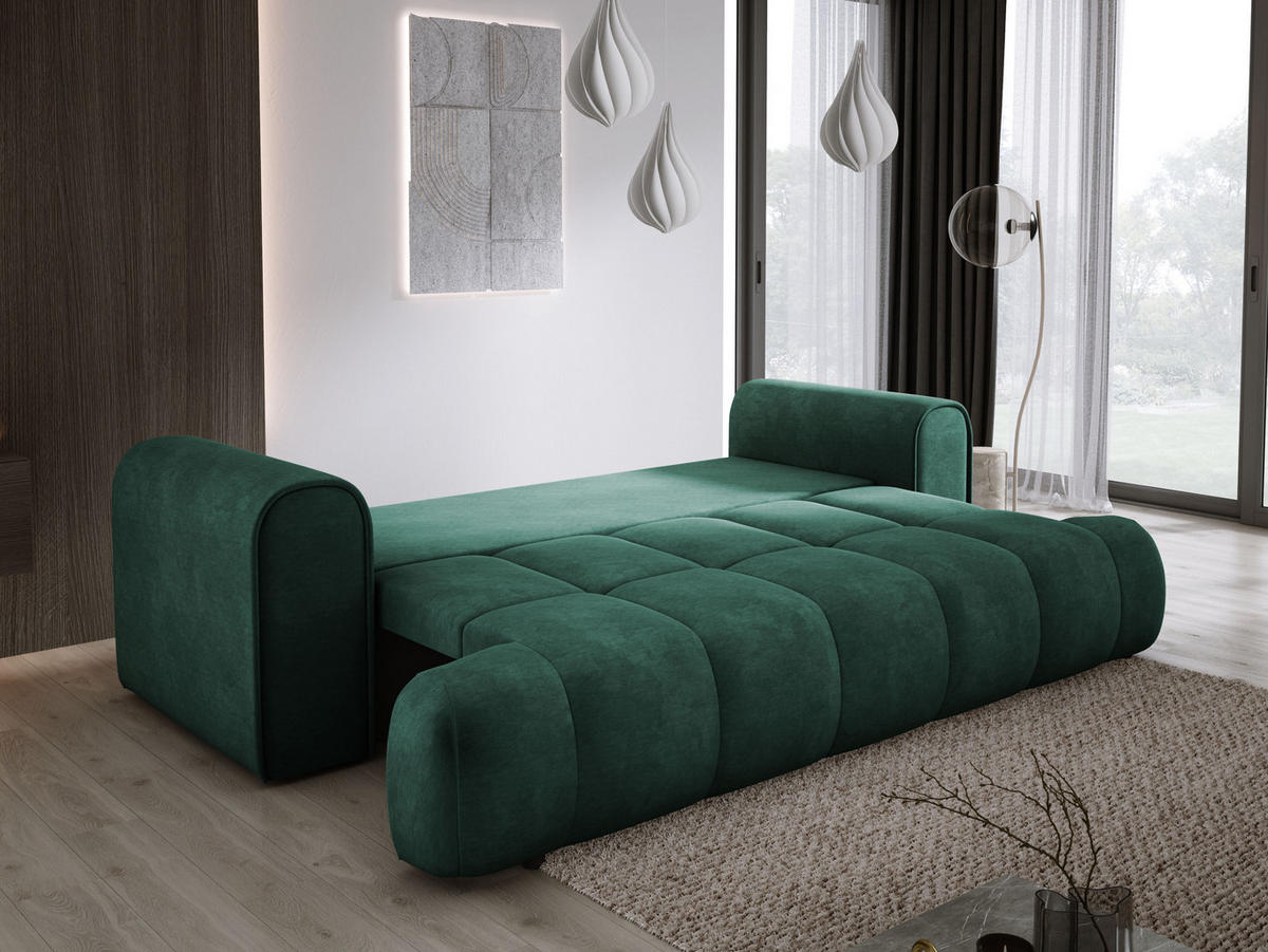 SOFA COCO SCHLAFSOFA mit Bettfunktion, CLOUD Stoffbezug, 2-Sitzer, freistehend, Größe: 250x105x90 cm, Grün - Grün, Holz/Textil (250/90/105cm) - DomoHome