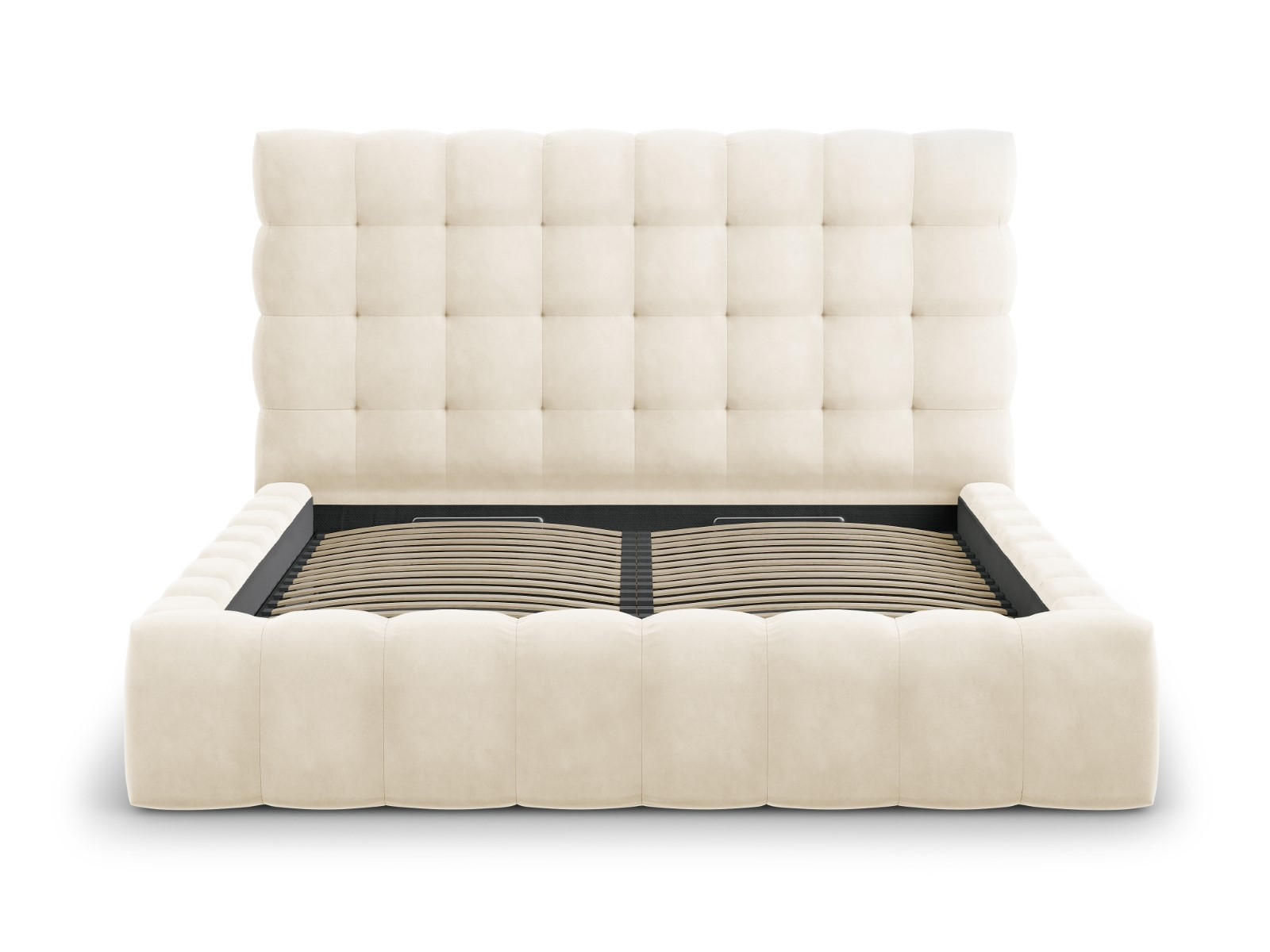 BETT mit Bettkasten und Kopfteil Mamaia aus Samt leichtes beige 180x200cm - Beige, Textil (180/200cm) - Micadoni