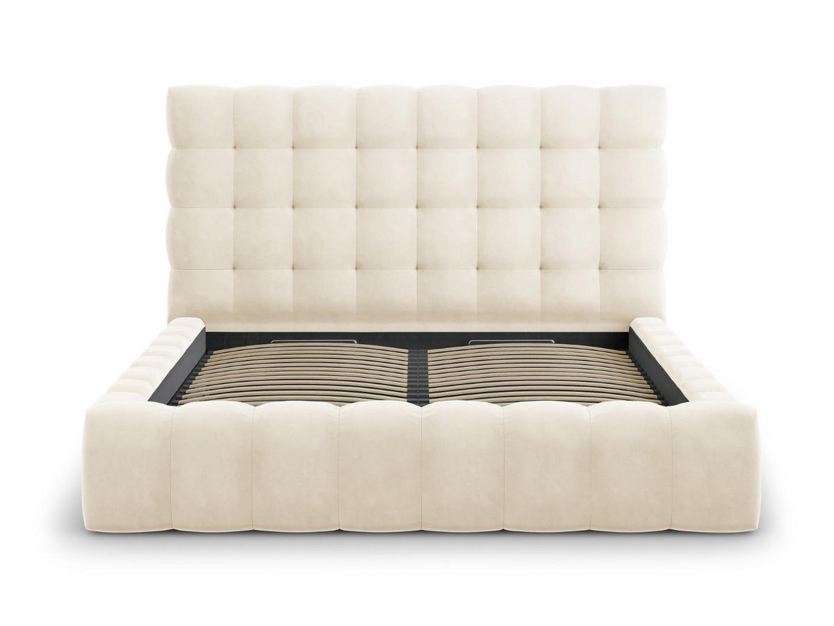BETT mit Bettkasten und Kopfteil Mamaia aus Samt leichtes beige 180x200cm - Beige, Textil (180/200cm) - Micadoni