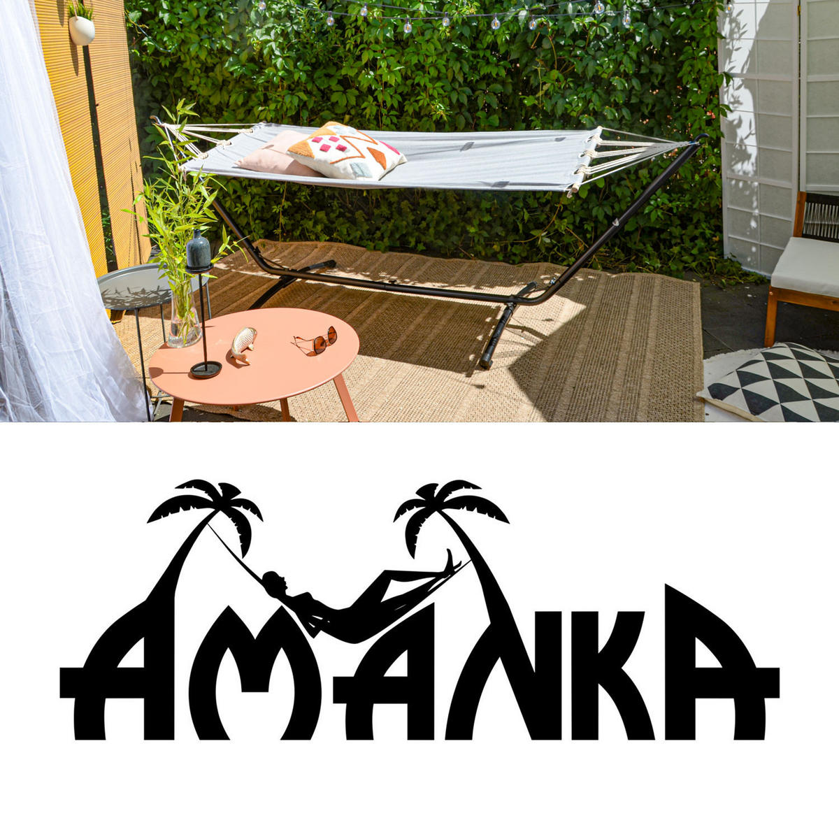 HÄNGEMATTE mit Gestell 310/100 cm, Grau/Schwarz - Schwarz, Metall (100/95/310cm) - Amanka