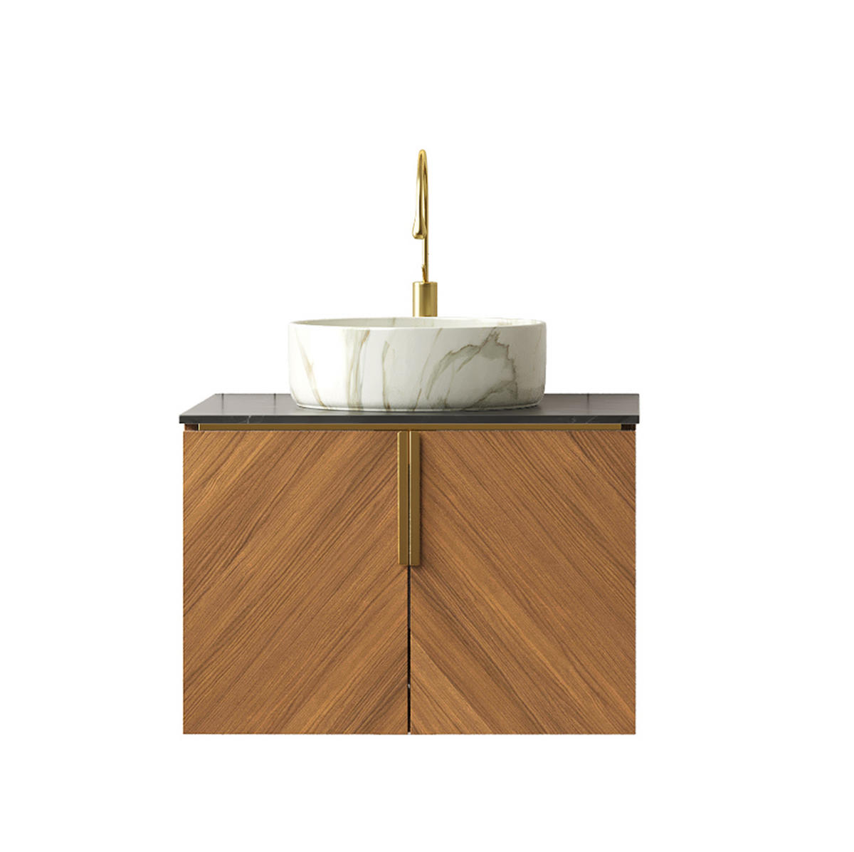 WASCHTISCH aus Keramik und Sinterstein 61x50x53,1 cm Schwarz/Braun-Eiche mit Stauraum und Soft-Close - Schwarz, Keramik (61/53.1/50cm) - Modfu