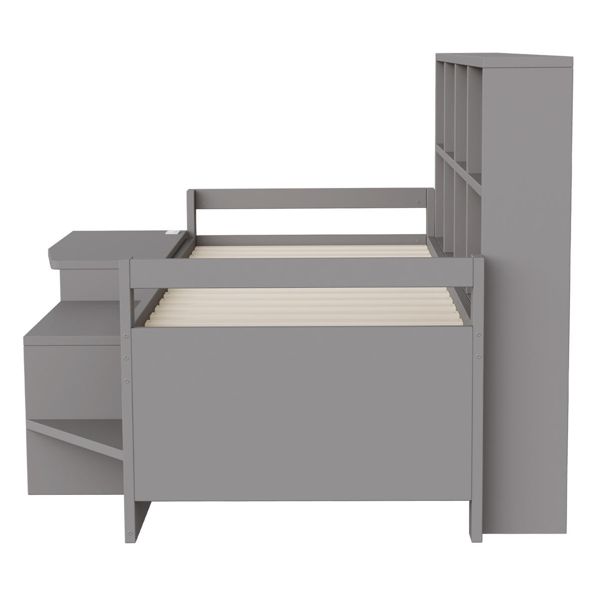KINDERBETT 90x200cm Massivholz LED Schreibtisch Stauraum Grau - Grau, Holz (90/200cm) - FLIEKS