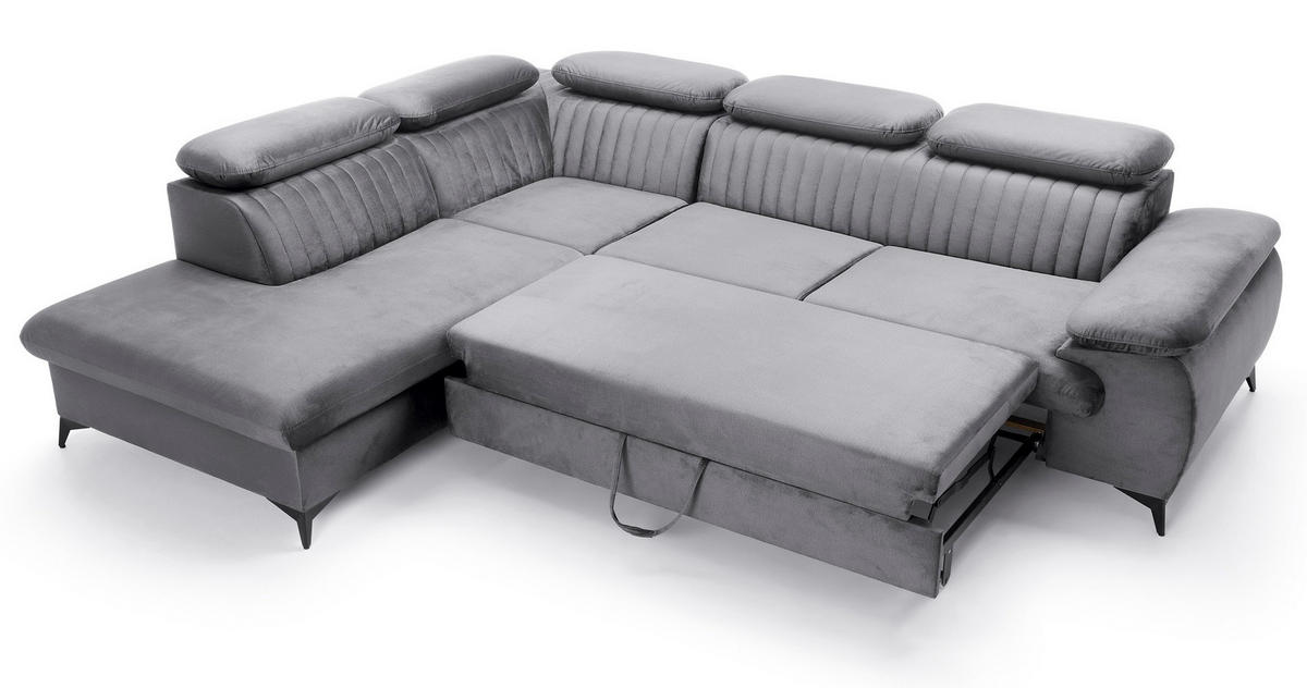 ECKSOFA 275 cm mit verstellbaren Kopfstützen Xanto L, Links, Grau - Grau, Holz (275/221cm) - Emporius