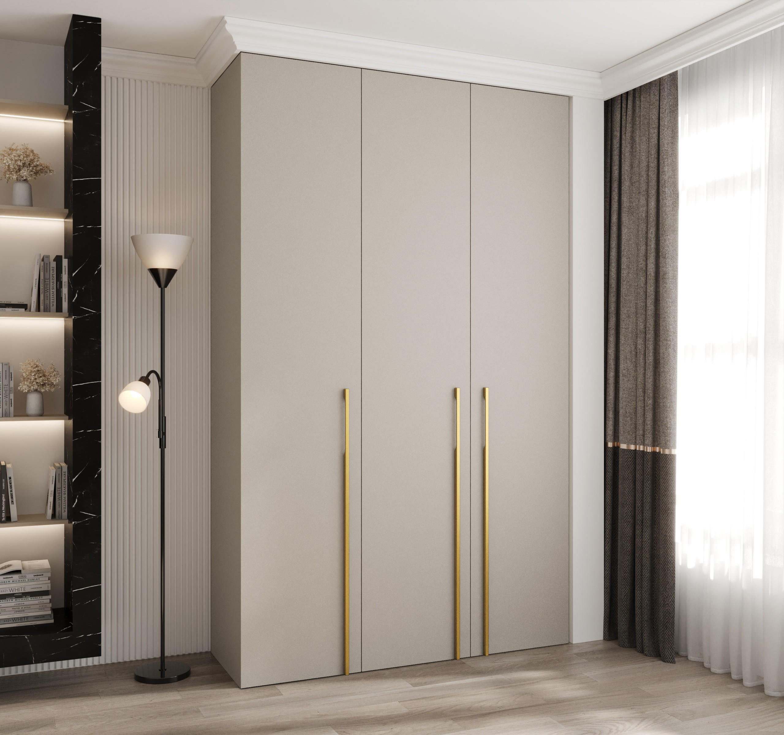 DREHTÜRENSCHRANK 245,5/150/40 3-türig - Kaschmir/Goldfarben, Holz/Metall (150/245.5/40cm) - Abiks Möbel