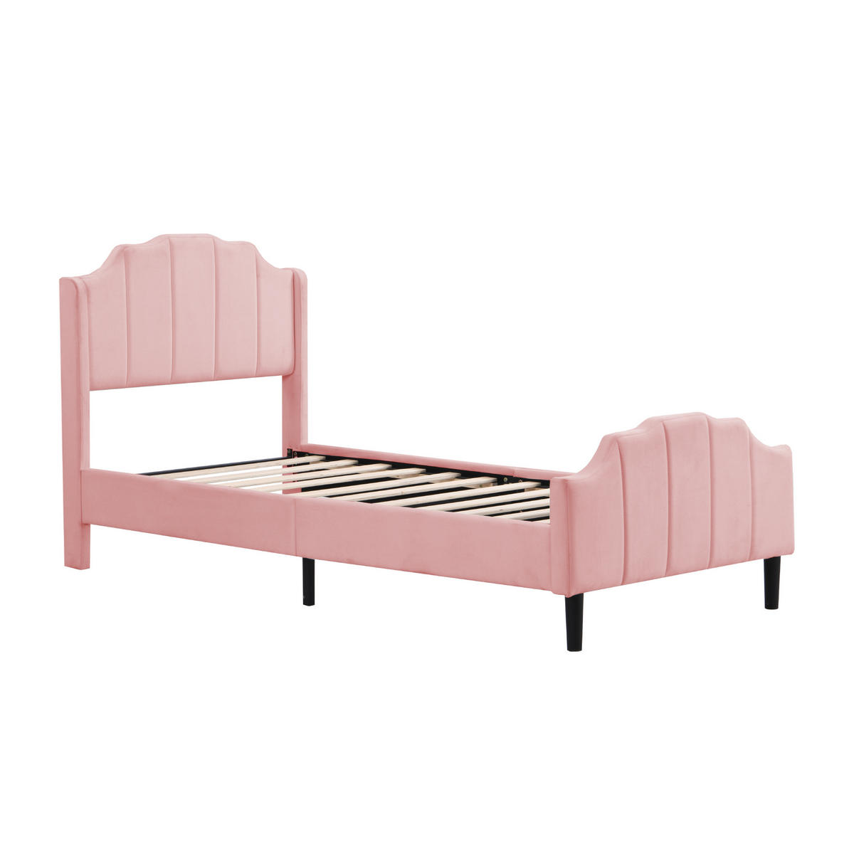 KINDERBETT 90x200 Samt rosa - Rosa, Textil (90/200cm) - LEBENLANG