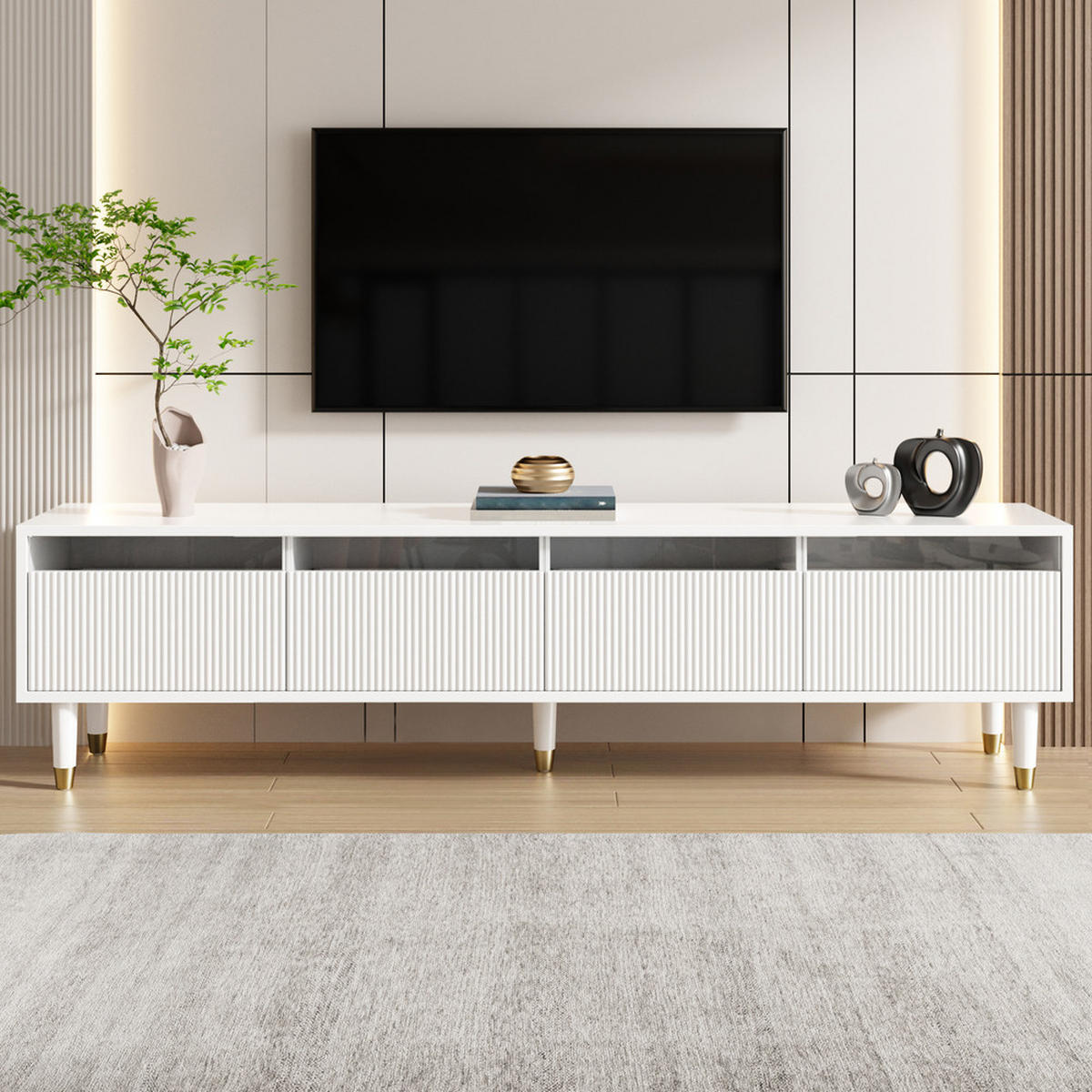 TV-SCHRANK 178cm Weiß 4 Schubladen MDF Acryl - Weiß, Holz (43.18/12.06/187.96cm) - FLIEKS