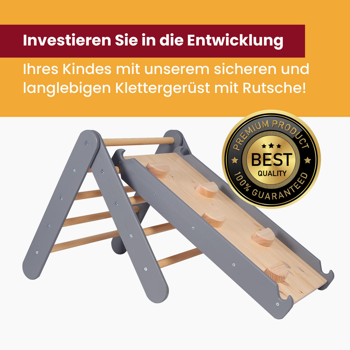 KLETTERDREIECK für Kinder mit Rutsche und Kletterwand - Set, Montessori, Schwarz - Schwarz, Holz (180/59/60cm) - MeowBaby